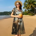 thumbnail image 4 of Fotbe Robe Motif Cerf de la Forêt Américaine Décontractée Mode Femme Manches Courtes Robe Maxi Robe T-Shirt Rayée Longue à Blocs de Couleur, 4 of 6