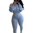 thumbnail image 1 of LUXUR Ladies Elastic Waist Sweatsuits Cropped Running Two Piece Outfit Blue Gray XL, 1 of 6