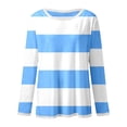 thumbnail image 5 of Women's Striped Long Sleeve Crew Neck T Shirts Fashion Color Block Tee Tops Blue L, 5 of 5