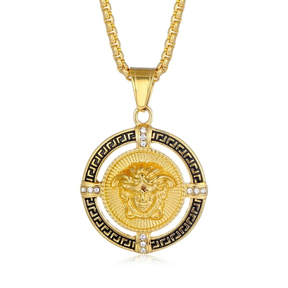 Fashion 14K Yellow Gold Hip Hop Lion JewelryRound plate cross human head Pendant Necklace For Men Jewelry Gift Accessories