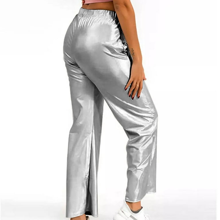 Tall for Women Women's Fashion Loose Fitting PU Silver Leather Pants  Women's Pants Suit for Women Casual Track Pants Wide Leg - AliExpress