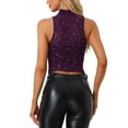 thumbnail image 3 of INSPIRE CHIC Star Mesh Crop Top for Women’s Mock Neck Sleeveless See Through Party Tank Top M Purple, 3 of 6