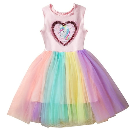KABOER Kids Girls Party Unicorn Heart Sleeveless Tutu Tulle Rainbow Fancy Dress