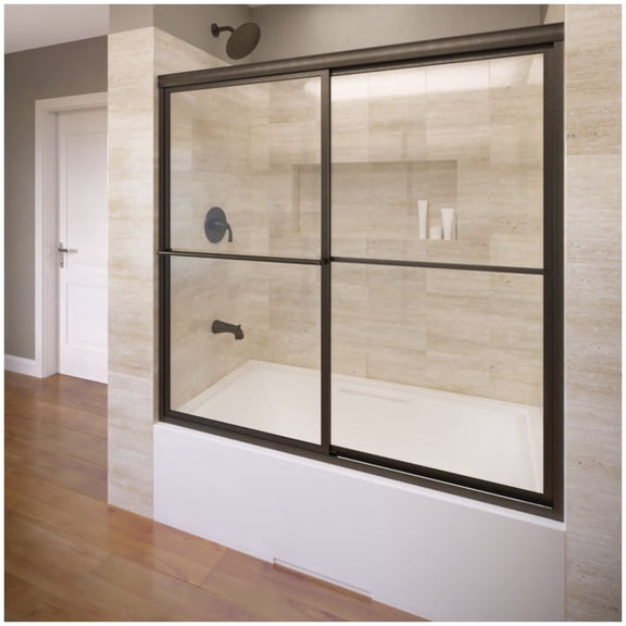 basco a0516-60cl deluxe 58-1/2" high x 59" wide bypass framed tub door with clear glass