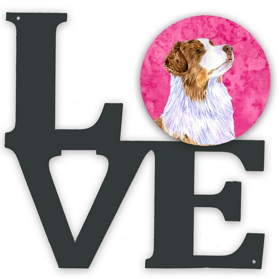 Pink Australian Shepherd Metal Wall Artwork LOVE