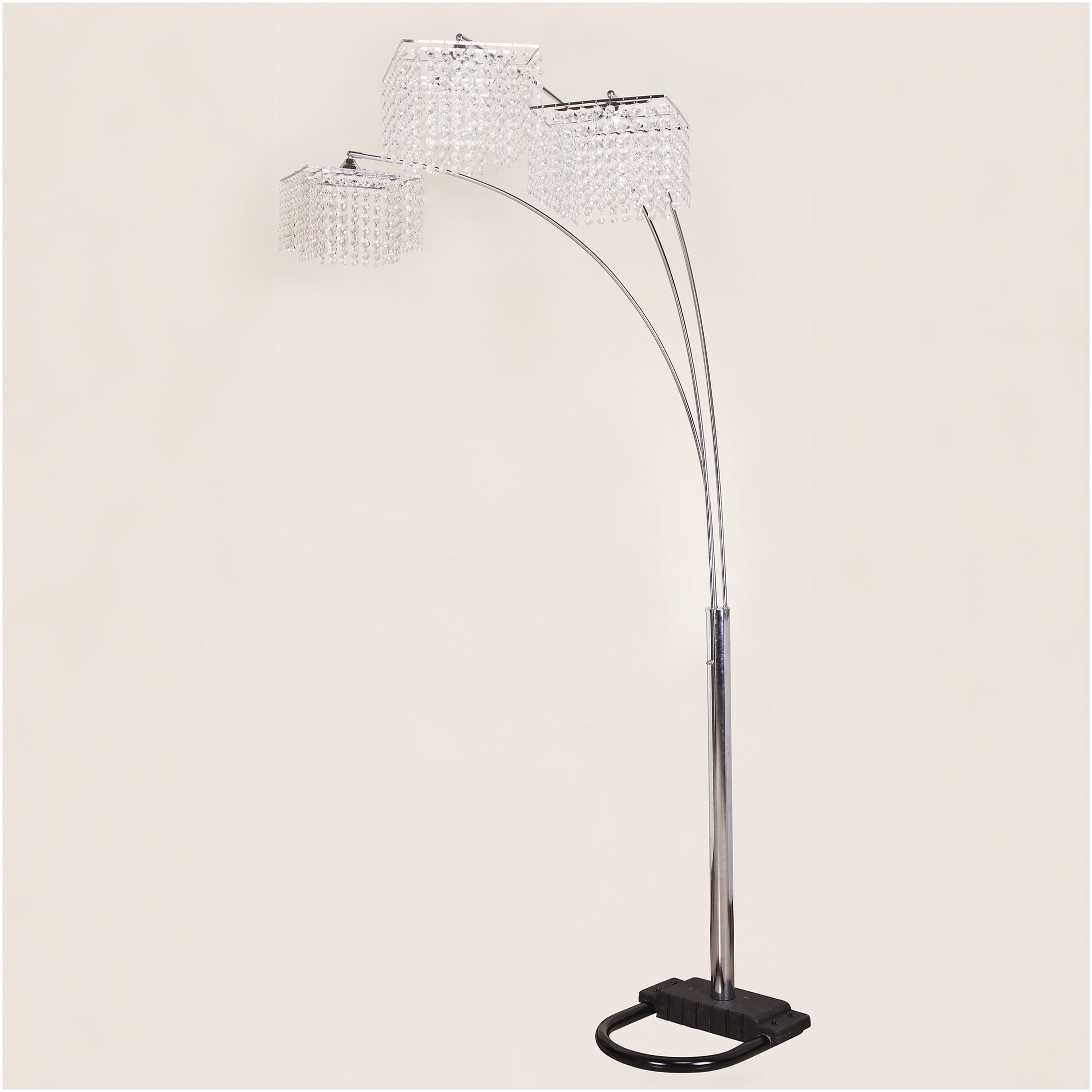 JERFIT Modern Arc Floor Lamp with Crystal Accents, Multi-Head Adjustable Standing Light for Living Room, Silver
