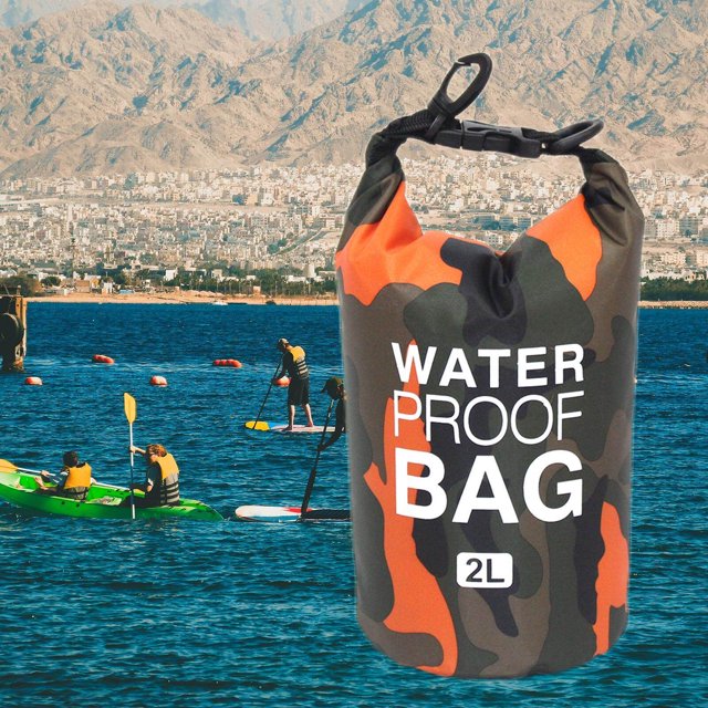 Small 2L Waterproof Dry Bag Crossbody Shoulder Bag for Bucket Bag Rafting Kayaking Orange