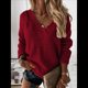 thumbnail image 4 of Suéter Holgado de Mujer, Cuello en V, Larga, Blusa Informal para Otoño e Invierno. Vino Tinto XXXL, 4 of 10