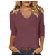 thumbnail image 1 of Top de manga tres cuartos con cuello en V para mujer, estilo casual y moderno, para el verano - Material de poliéster, ligero y transpirable - Para el día a día, actividades al aire libre y fiestas, 1 of 3