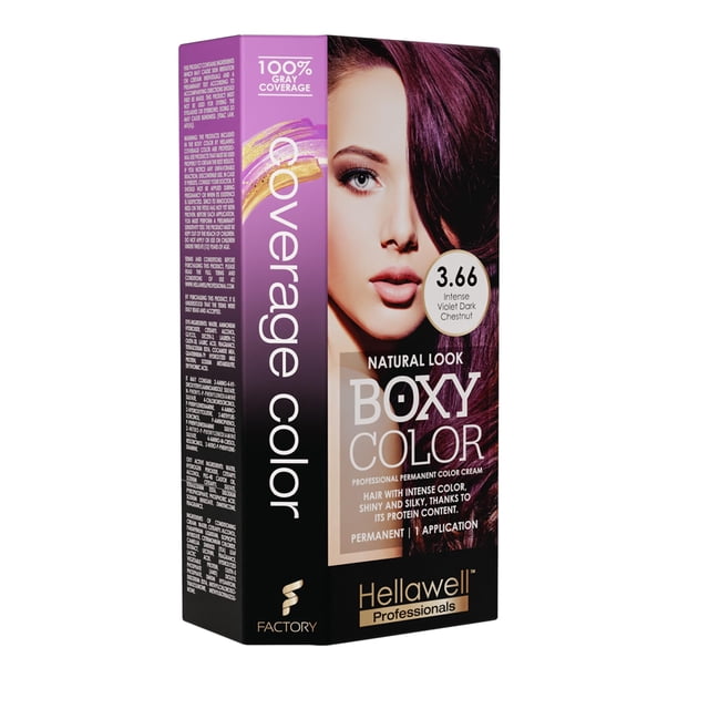 BOXY COLOR Kit de coloración - Tinte permanente profesional para el cabello con proteína vegetal para un color intenso, brillante y sedoso y de canas (3.66 castaño violeta oscuro)