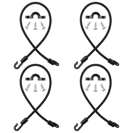 4 Pack Fishing Rod Straps for KAYAK And Boat Deck 18 Inch Elastic Tie Down Kit With Stainless Steel Hooks And Buckles Secure Holder Accessories For Canoe Rafting Gear Black