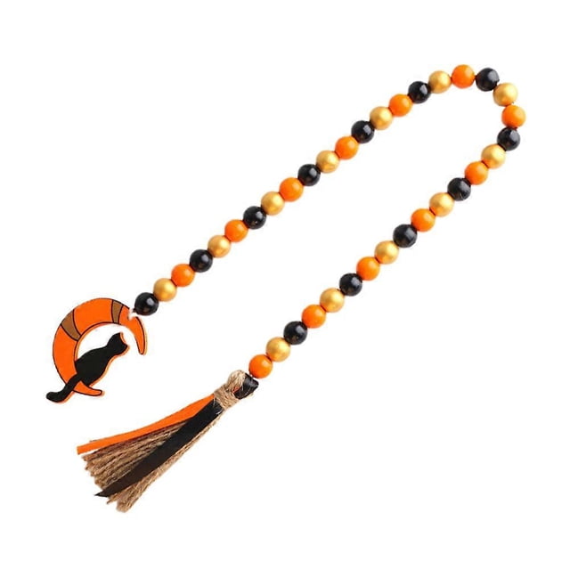 Halloween Wood Bead Pendant for Decor with Tassel Wooden Beaded String