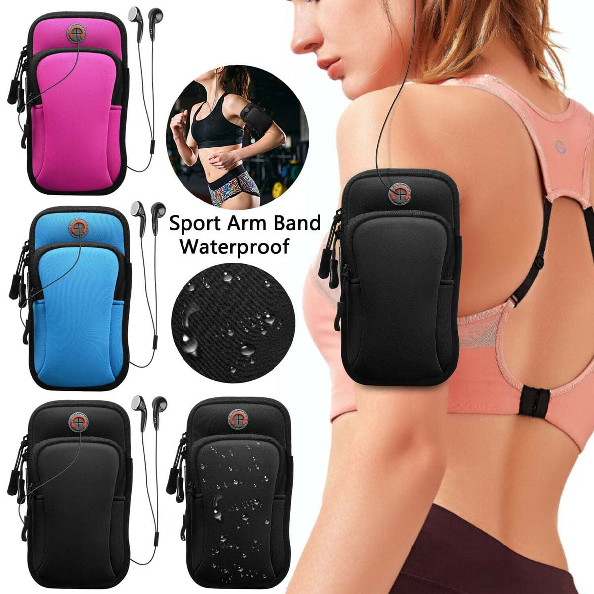 Skin-Friendly Sweat-proof Multifunctional Outdoor Sports Gym Armband for Mobile phone up to 6.2 with Headphone Slot and Double Pockets Vetoo Running Phone Armband