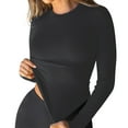 thumbnail image 3 of Sentmoon Hauts pour Femmes T-Shirt Femmes Mode Décontractée T-Shirt Haut Couleur Unie Manches Longues Col Rond Basique Léger Couche pour les Activités Quotidiennes et la Détente, 3 of 6