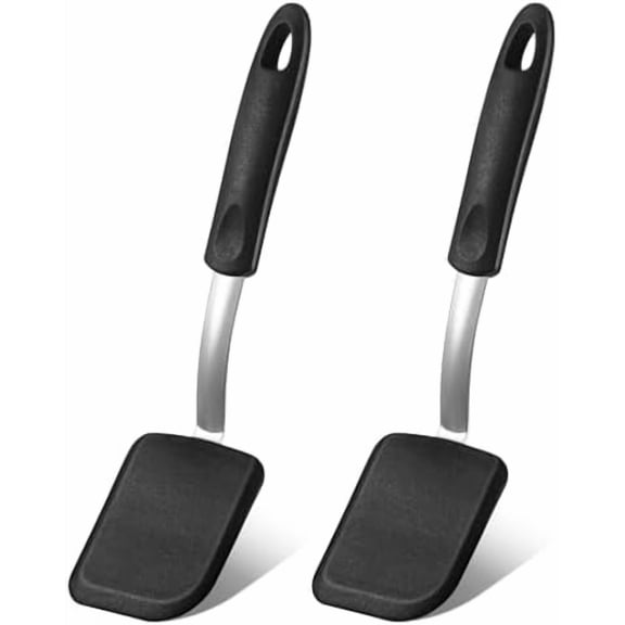 Silicone Cookie Spatula Turner 2 Pack Mini Brownie Spatula Flexible Kitchen Small Silicone Turner for Nonstick Cookware Heat Resistant No Scratch Flipper for Egg Pancake(Black)