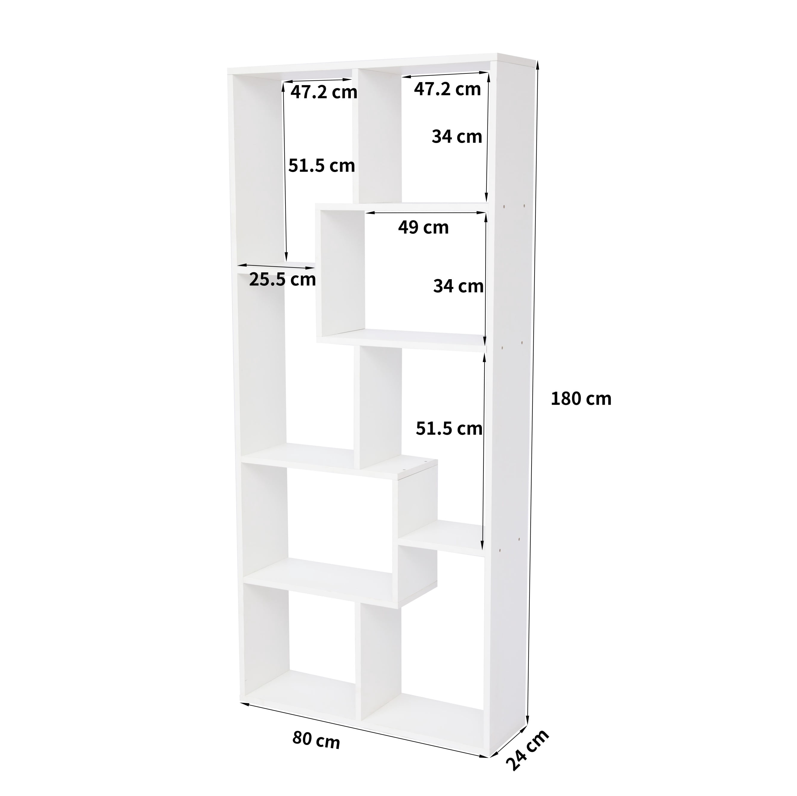 Homy Casa 71" Tall Geometric Bookcase, Open Display Shelf for Living Room & Home Office, White