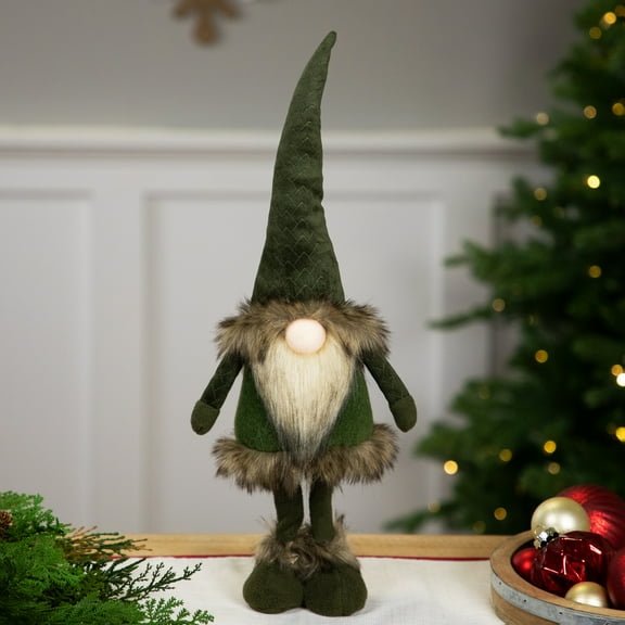 Northlight Standing Plush Gnome with Faux Fur Christmas Figure - 19" - Green
