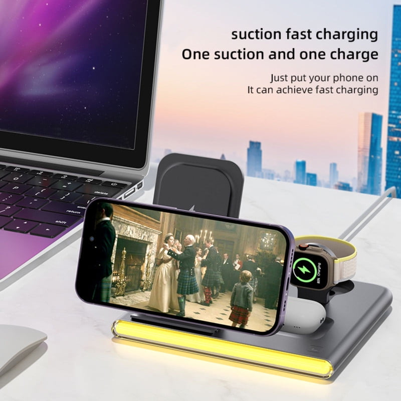 4 in 1 Wireless charging station fast Foldable Travel dock for iPhone 15 14 13 12 11 etc.,Samsung android Phone for Apple Watch 9 8 7 6 5 4 3 Samsung Galaxy Watch 6/5/4 Galaxy Buds AirPods Pro 3 2
