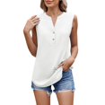 thumbnail image 2 of Women's 2025 Spring and Summer New Solid Color V Neck Button Sleeveless Chiffon Vest Top Women's Vest Suspenders, 2 of 6