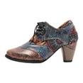 thumbnail image 3 of Juosiy Ankle Boots for Women Vintage Floral Print Pointed Toe Mid Heel Lace Up Short Booties, 3 of 9