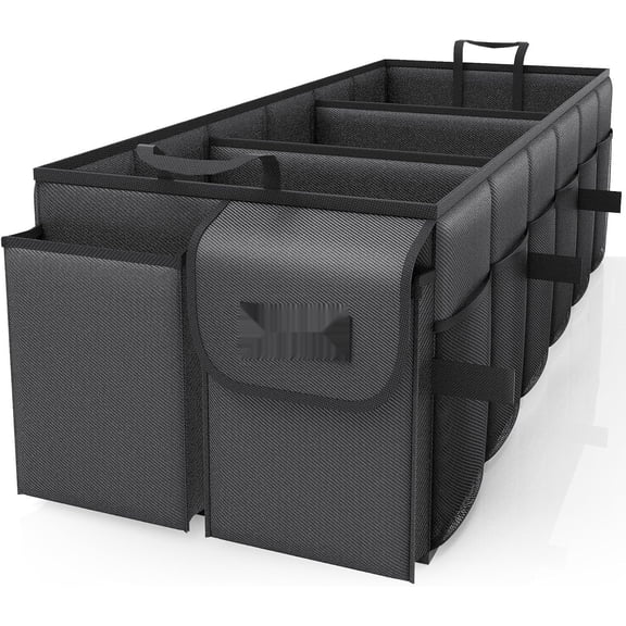 Foldable Trunk Organizer for SUV & Sedan Storage, Heavy Duty Collapsible Car Cargo Box with Multi-Compartment