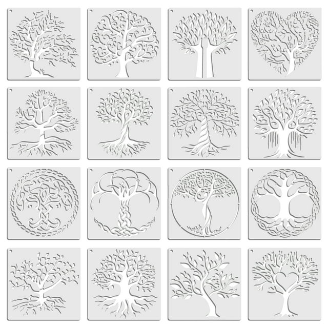 Unatoiry 16x Reusable Tree Stencils For Creative Painting Projects Non-toxic And Odorless 16pcs 1Set