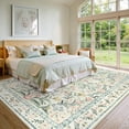 thumbnail image 6 of Lahome 9'x12' Beige Cream Boho Floral Washable Rug,Soft Non-Slip Low-Pile Carpet for Girls' Bedrooms & Nurseries,Vintage Distressed Design for Playrooms, Dining Rooms，Beige, 6 of 13