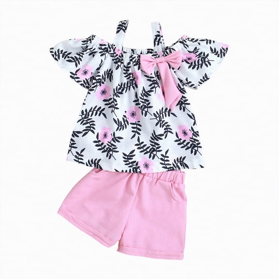 Gibobby Toddler Baby Girls Summer Outfits Daisy Ruffle Short Sleeve T-Shirts Tops Floral Shorts 2Pcs Clothes Set,12-18 Months,Pink