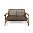 thumbnail image 2 of Bops Outdoor Loveseat, Natural Brown Acacia Wood, 52 Inch, Gray Wicker, 2 of 3