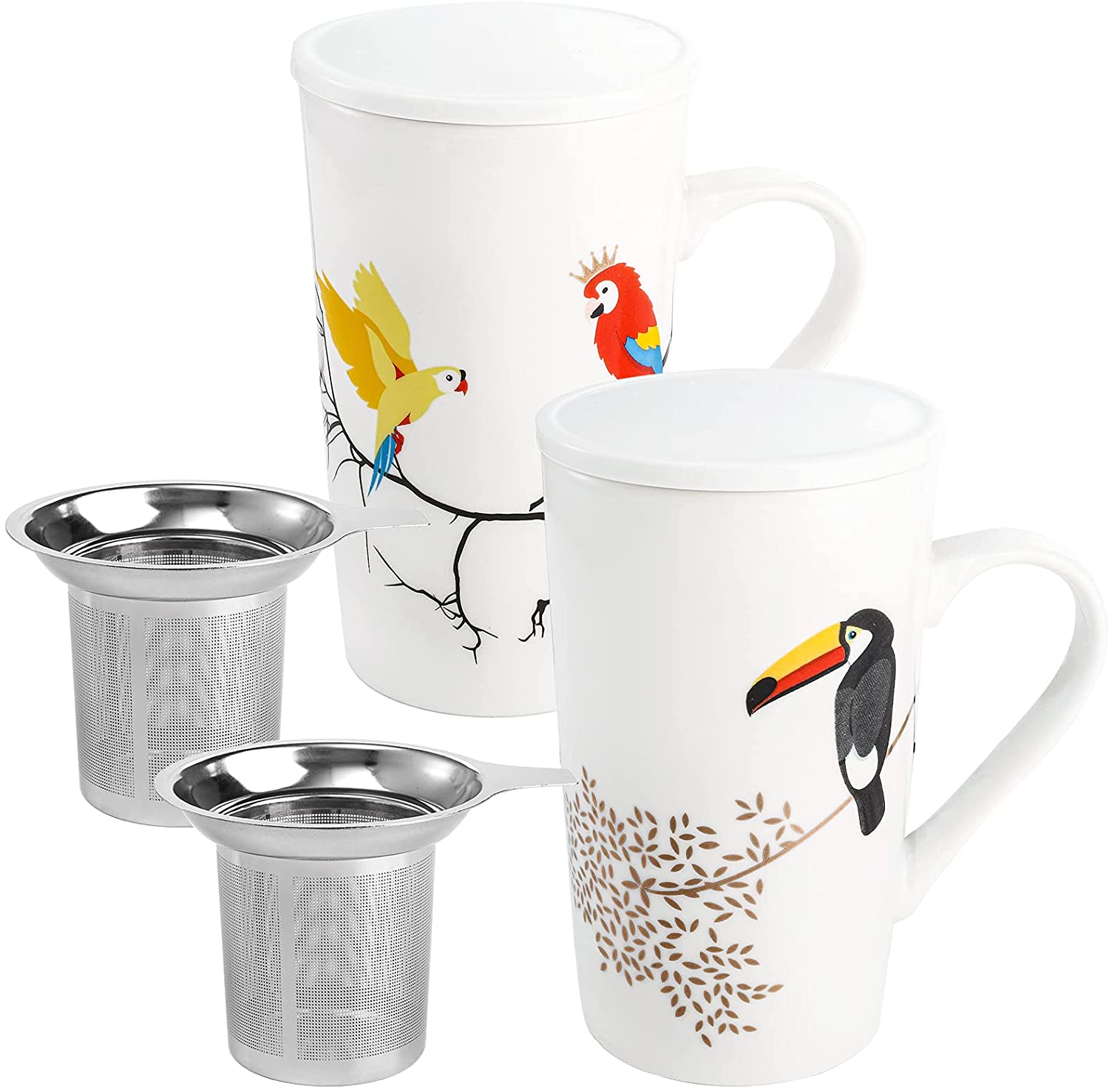 2 Pack Ceramic Tea Mug with Loose Leaf I user and Lid, 18OZ Tea Cup ...
