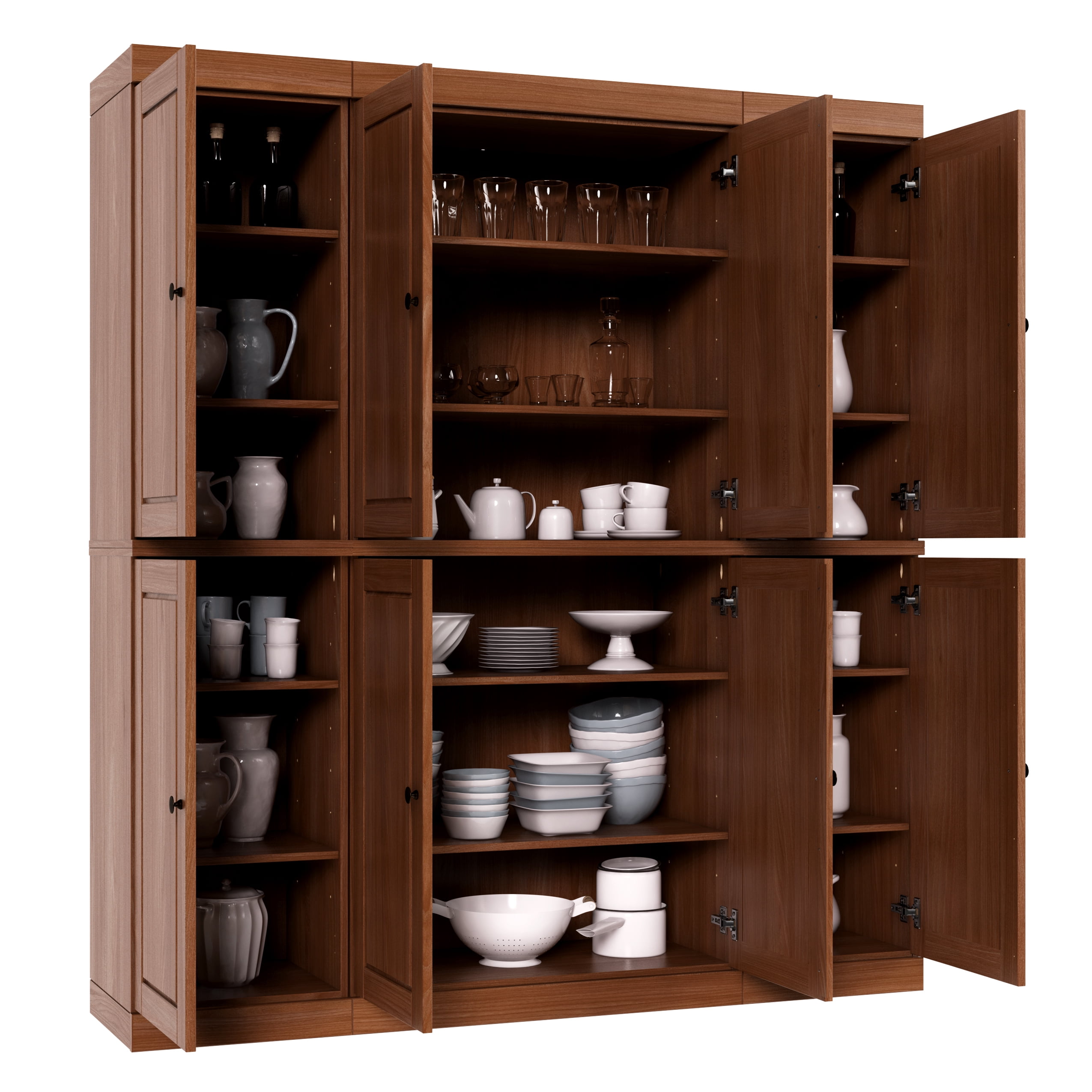 100% Solid Wood Kitchen Pantry Storage Cabinet with Solid Doors and Adjustable Shelves, Mocha Wooden Modular Tall Cabinets