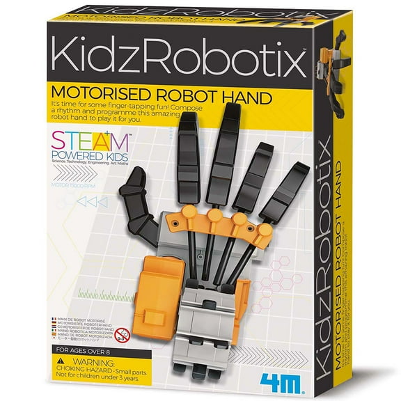 4M: KidzRobotix - Motorized Robot Hand - DIY Building Science Kit, Programmable Drum, Lever-Based Fingers, Precision Gear System, STEM Toy, Kids 8 
