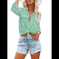 thumbnail image 1 of Camisas A Rayas con Botones para Mujer, Blusas Casuales de Larga con Cuello en V y Bolsillos Verde XXL, 1 of 7