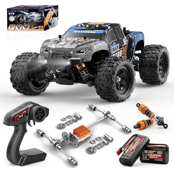 Crislove 1:18 Scale 4WD RC Car,36 km/h High Speed Monster Truck All Terrain Off-Road Remote Control Vehicle with Metal CVD & Waterproof, 2.4GHz Electric Truck with 2 Batteries, Gifts for Boys