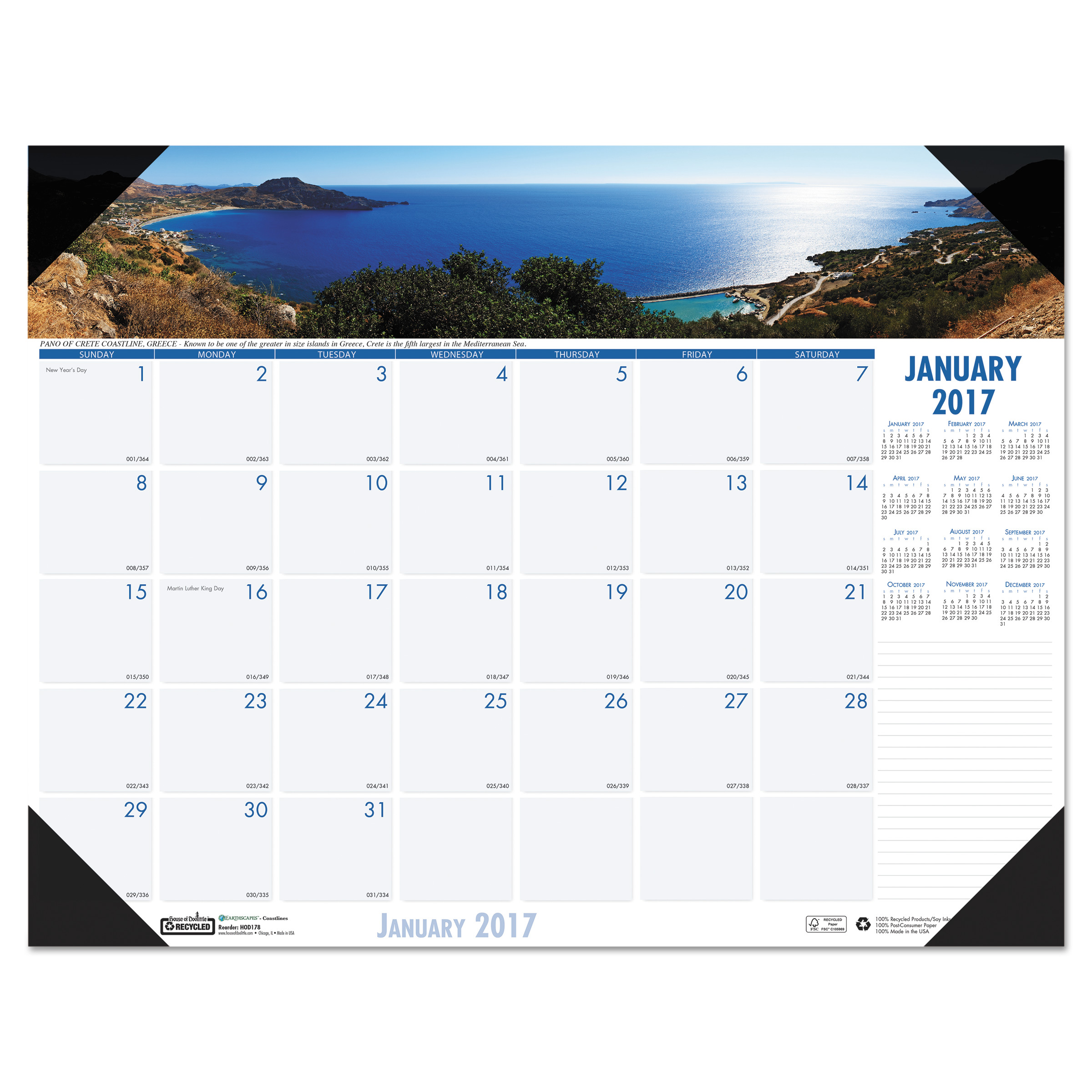 House of Doolittle™ Earthscapes™ 100% Recycled Coastlines Monthly Desk Pad Calendar
