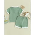 thumbnail image 4 of Suealasg Toddler Baby Boys Clothes 2Pcs Kids Summer Outfit Set 3M 6M 1T 2T 3T Short Sleeve Contrast Color T-Shirts Tops Elastic Waist Shorts 0-3 Years, 4 of 9