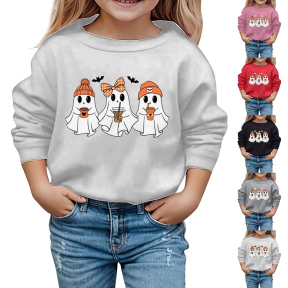 Kcolen Halloween Themed Children's Sweatshirt Halloween Pumpkin Long Sleeve Oversized Sweatshirts Shirt Crew Neck Y2K Casual Fall Pullover Tops for Kids