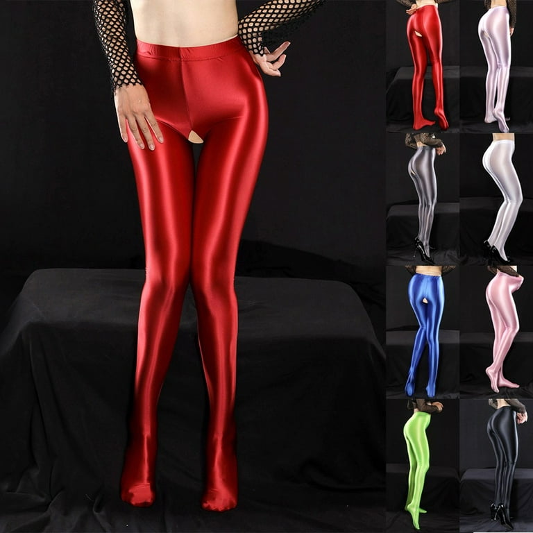 Women's Glossy Crotchless Shorts Stretchy Tights Lingeries Slim Fit Short  Pants