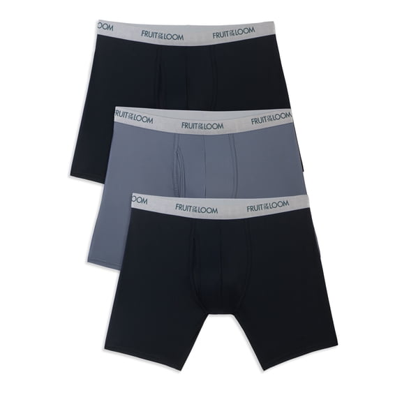 Fruit of the Loom Men's EverLight Boxer Briefs, Black/Gray, 3-Pack
