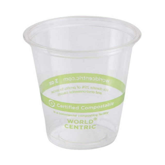 World Centric Ingeo Gobelet Transparent Compostable, 3 Onces - 2500 par Caisse.
