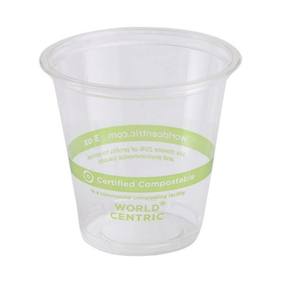 World Centric Ingeo Gobelet Transparent Compostable, 3 Onces - 2500 par Caisse.