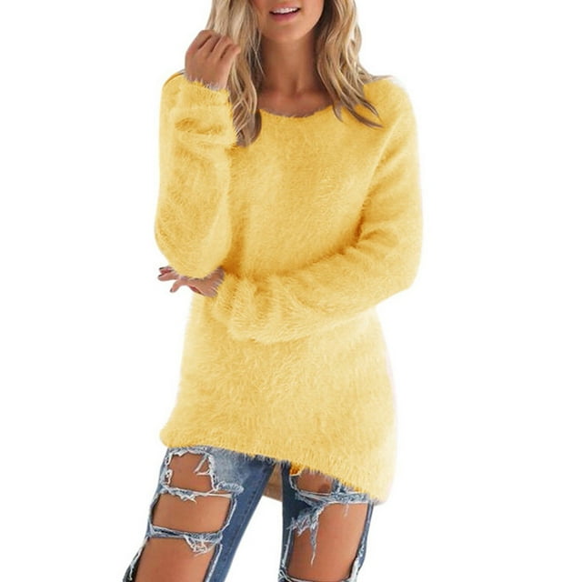 Timegard Womens Tops Long Sleeve Round Neck Solid Color Warm Pullover Fall Winter Casual Loose Tops