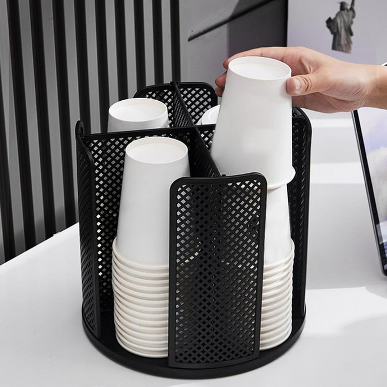 Jokapy Cup and Lid Holder Organizer, Coffee Cup Dispenser, 4 Compartment,  Black, 9.25” x 9.25” x 8.7” 
