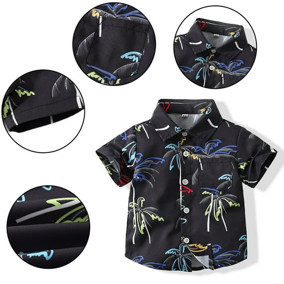 YTDSCS Baby Boys Hawaiian Shirt for Toddler Coconut Tree Flower Short Sleeve T Shirt 12 Months-5 Years Boys Summer Casual Button down Beach Shirt