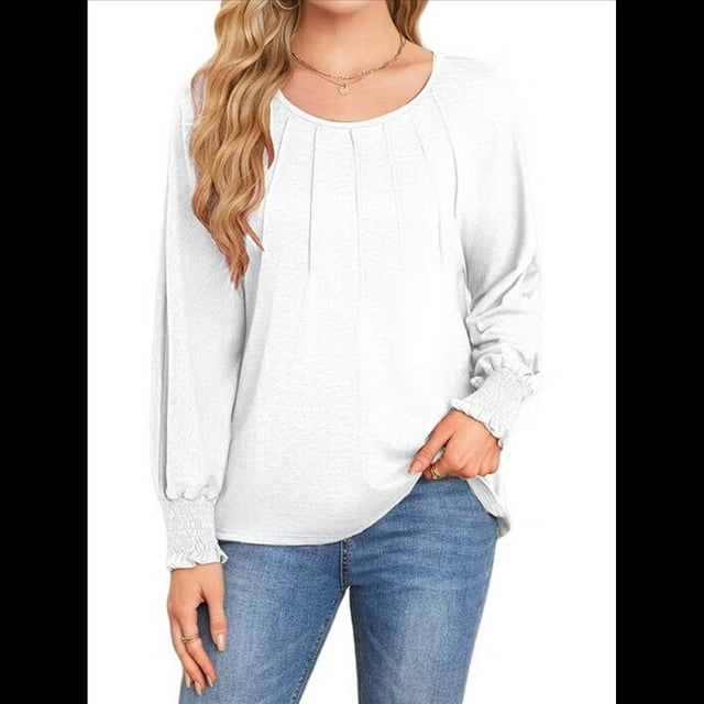 Camisas de Larga para Mujer, Blusas Plisadas Informales de Negocios con Puños Fruncidos. L