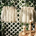 thumbnail image 4 of Vintage Linen Window Drapes Tassels Sheer Cream Beige Tier Curtains Cafe Kitchen Net Short Curtains Panels Rod Pocket Valance, 4 of 8