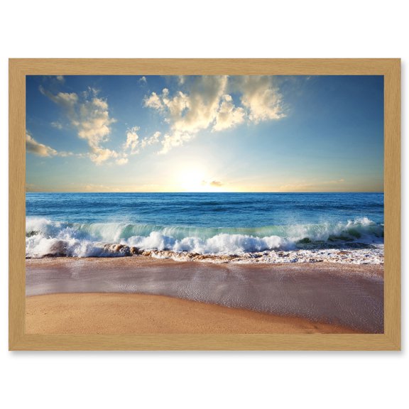 Photo Seascape Beach Sand Ocean Surf Waves A4 Artwork Framed Wall Art Print
