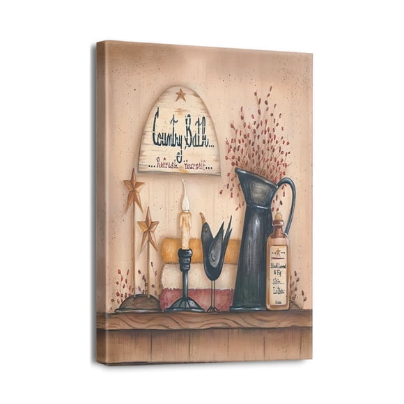 Affiche Rustique Non Encadrée 12x16 Pouces pour Toilettes, Art Mural de Libellule, Fleur et Bouteilles, Idéal pour la Décoration de Salle de Bain de Ferme