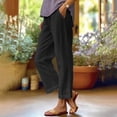 thumbnail image 2 of Resicozy Cotton Linen Pants Women Summer Dressy Casual Straight Leg Capri Pants Elastic Waist Beach Trousers with Pockets Black L, 2 of 9