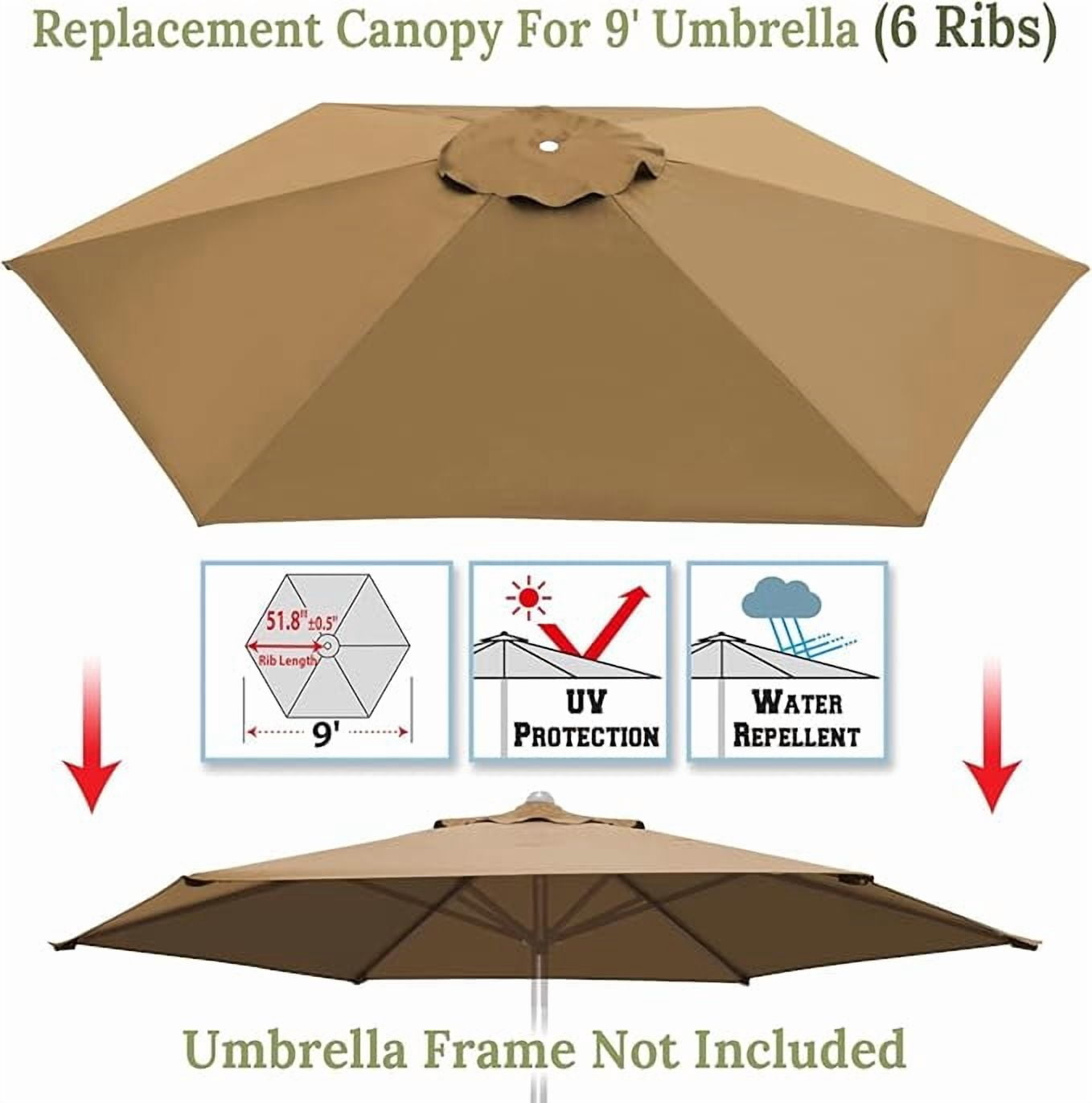 ALUVIERA 9ft 6ribs Umbrella Canopy Cover Replacement Top Canopy for Patio Umbrella